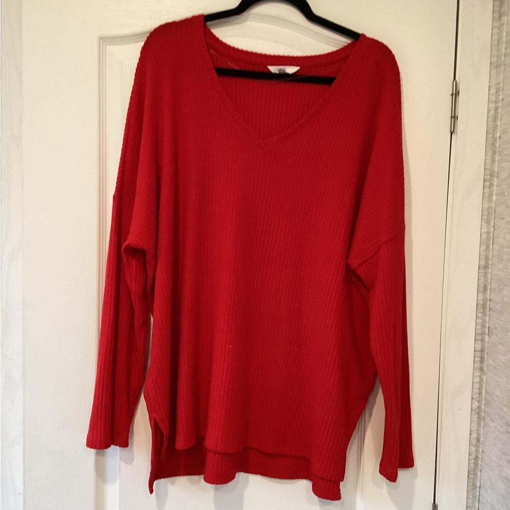 Time and Tru Women's Red V-Neck Blouse